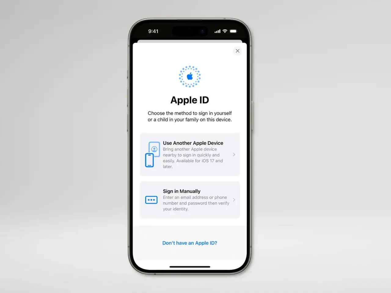 Pantalla de iPhone mostrando opciones para iniciar sesión con Apple ID. Si te preguntas como saber si mi iPhone está hackeado, revisa la actividad de tu cuenta.