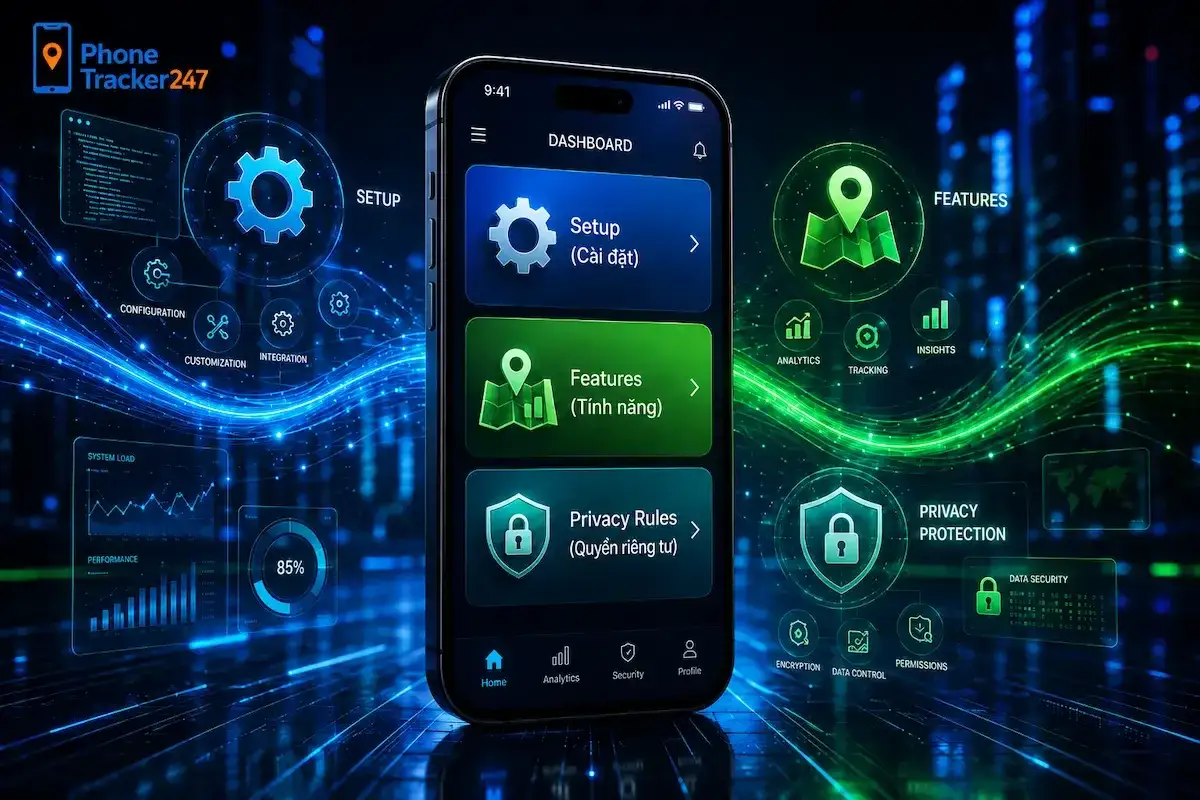 Interfaz de Phone Tracker 247. Muestra cómo activar