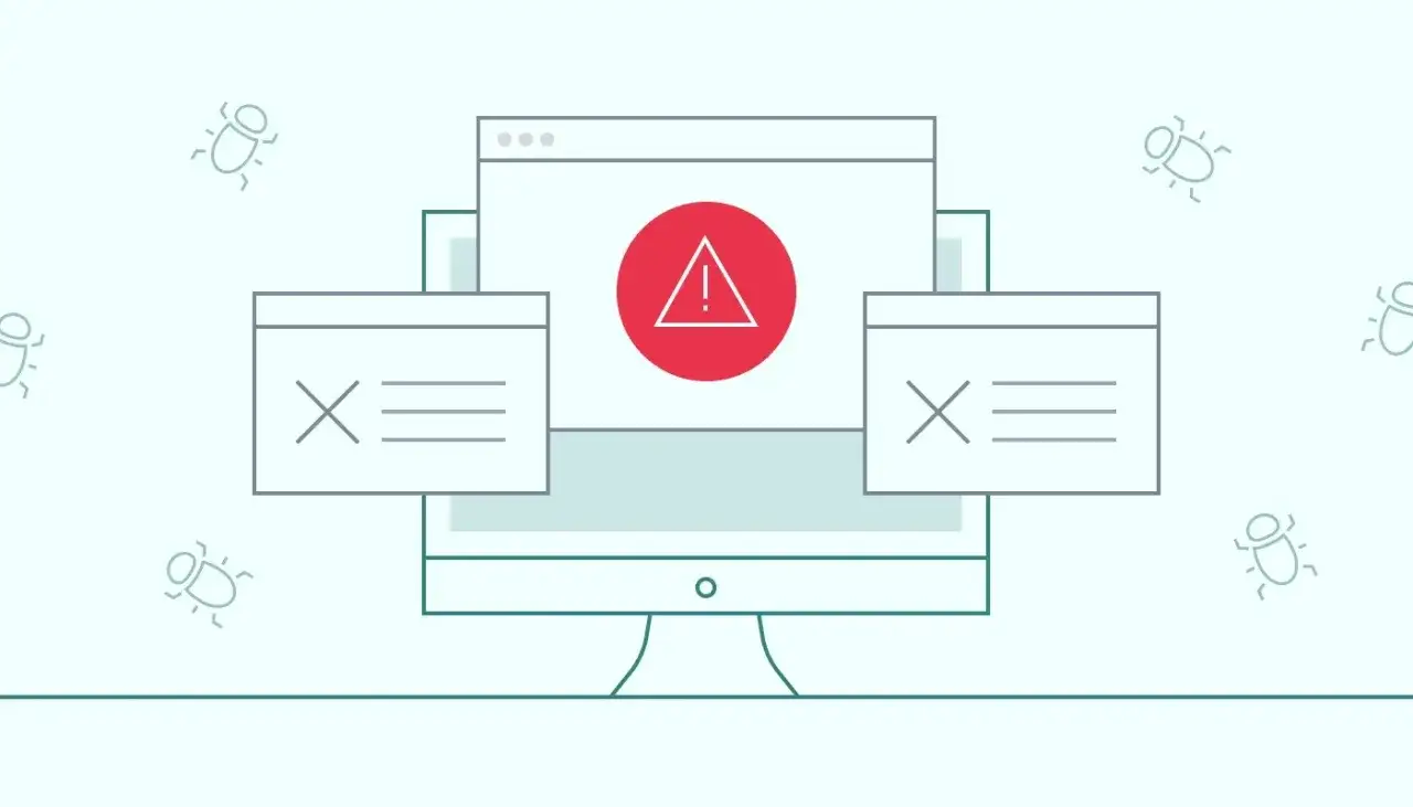 Alerta de seguridad: ¡peligro al comprobar url maliciosa! Iconos de errores y ventanas emergentes en un monitor.