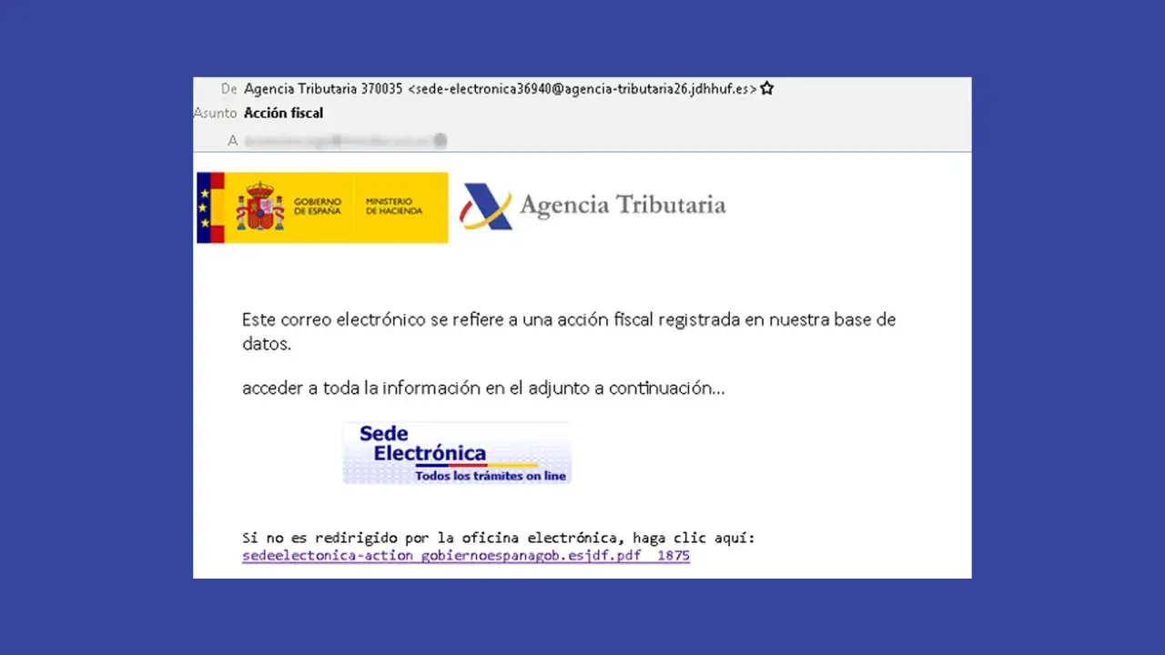 Correo de la Agencia Tributaria con asunto