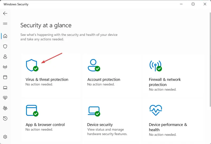 Protección contra virus y amenazas en Windows Security. El sistema indica que no hay acciones necesarias, evitando así cualquier win32 pup gen.